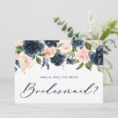 Blush en marinebloemen zullen mijn Bridesmaid zijn Kaart (Staand voorkant)