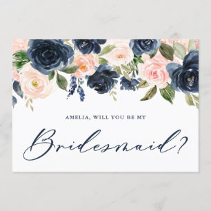 Blush en marinebloemen zullen mijn Bridesmaid zijn Kaart