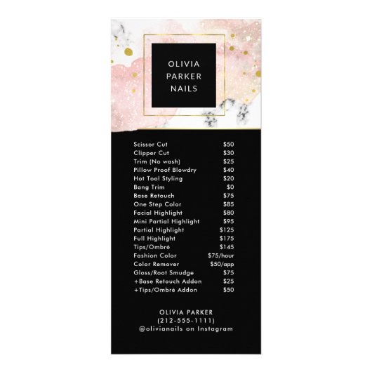Blush en marmer | Salon Price List Services Reclamekaart (Voorkant)
