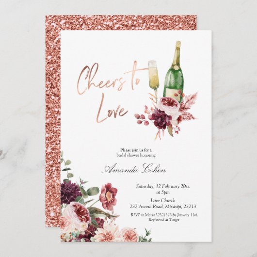 Blush en Marsala Cheers to Love Invitation Kaart (Voorkant / Achterkant)