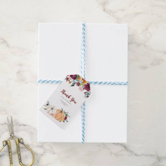 Blush en Marsala Floral Pumpkin Dank u Label Cadeaulabel (Met Touw)