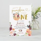 Blush en Marsala Pumpkin Floral eerste verjaardag  Kaart (Staand voorkant)