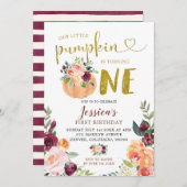 Blush en Marsala Pumpkin Floral eerste verjaardag  Kaart (Voorkant / Achterkant)