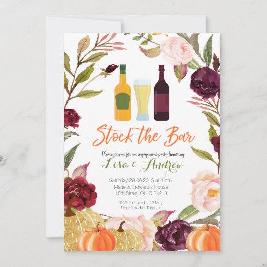 Blush en Marsala Pumpkin Stock The Bar Invitation Kaart (Voorkant)