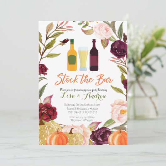 Blush en Marsala Pumpkin Stock The Bar Invitation Kaart (Staand voorkant)
