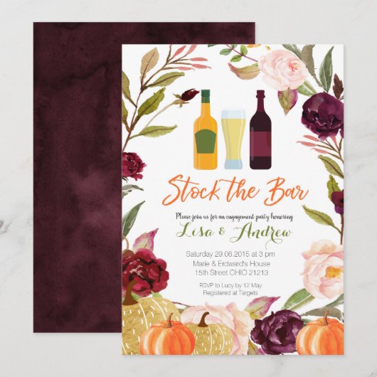 Blush en Marsala Pumpkin Stock The Bar Invitation Kaart (Voorkant / Achterkant)