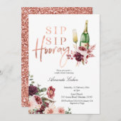 Blush en Marsala Sip Hoera Uitnodiging (Voorkant / Achterkant)