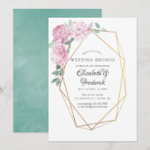 Blush en Mint Bloemen Geometrische Bruiloft Brunch Kaart (Voorkant / Achterkant)