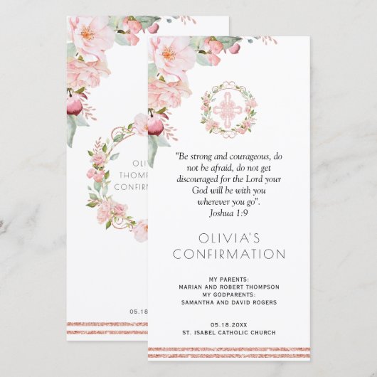 Blush en Mint Floral Confirmation Bladwijzer Favor Bedankkaart (Voorkant / Achterkant)