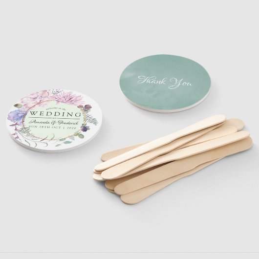 Blush en Mint Floral Geometric Wedding Favor Handwaaier (Niet-gemonteerd)
