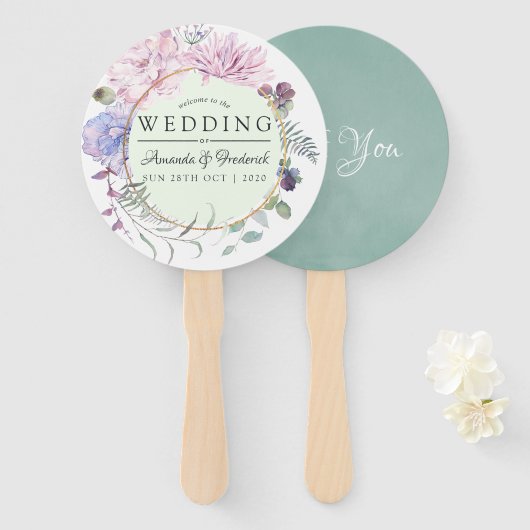 Blush en Mint Floral Geometric Wedding Favor Handwaaier (Voorkant en achterkant)