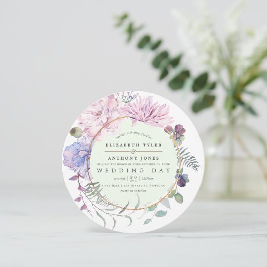 Blush en Mint Floral Geometric Wedding Kaart (Staand voorkant)
