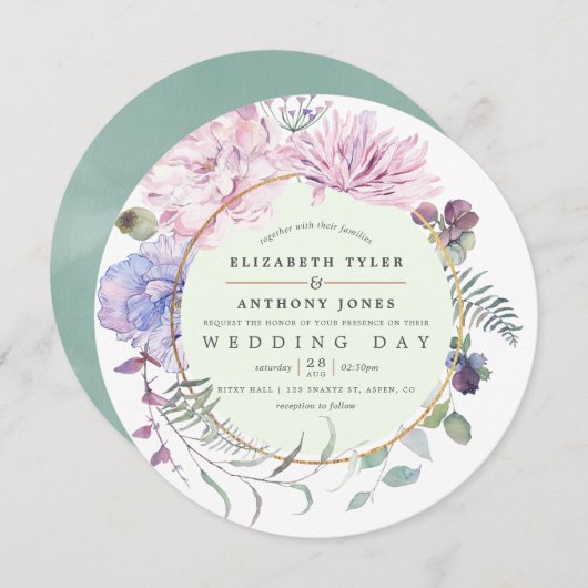 Blush en Mint Floral Geometric Wedding Kaart (Voorkant / Achterkant)