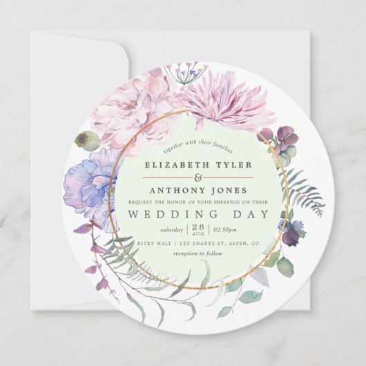 Blush en Mint Floral Geometric Wedding Kaart (Voorkant)