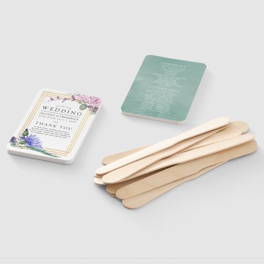 Blush en Mint Floral Geometrisch Huwelijksprogramm Handwaaier (Niet-gemonteerd)