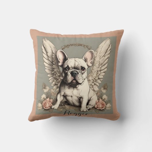  Blush en Mint Franse Bulldog Angel Kussen (Achterkant)