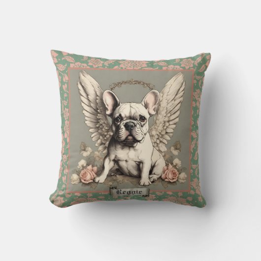 Blush en Mint Franse Bulldog Angel Kussen (Voorkant)