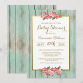 Blush en Munt - Baby shower Floral Invitation Kaart (Voorkant / Achterkant)