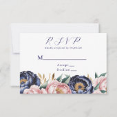 Blush en Navy blauwe pioen bruiloft RSVP Kaartje (Voorkant)