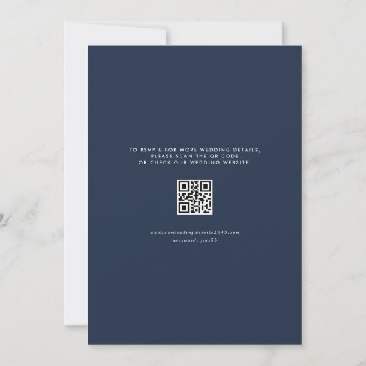 Blush en Navy Bloemen Lijst QR Code Huwelijk Kaart (Achterkant)