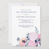 Blush en Navy Bloemen | Post Bruiloft Brunch Kaart (Voorkant)