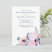 Blush en Navy Bloemen | Post Bruiloft Brunch Kaart (Staand voorkant)