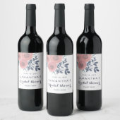 Blush en Navy Bloemen Vrijgezellenfeest Wijnlabels Wijn Etiket (Flessen)