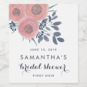Blush en Navy Bloemen Vrijgezellenfeest Wijnlabels Wijn Etiket (Enkel label)