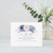 Blush en Navy Blue Floral Boho Save the Date Briefkaart (Staand voorkant)