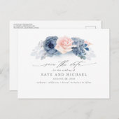 Blush en Navy Blue Floral Boho Save the Date Briefkaart (Voorkant / Achterkant)