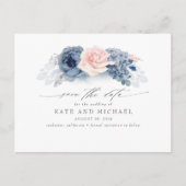 Blush en Navy Blue Floral Boho Save the Date Briefkaart (Voorkant)