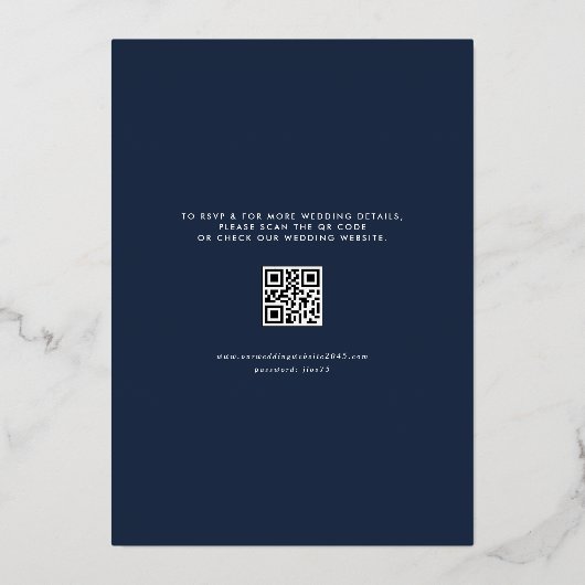 Blush en Navy Blue Floral Lijst QR Code Wedding Folie Uitnodiging (Achterkant)