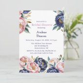 Blush en Navy Blue Peony Brunch en Bubbly Kaart (Staand voorkant)
