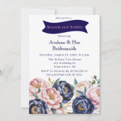 Blush en Navy Blue Peony Brunch en Bubbly Kaart (Voorkant)