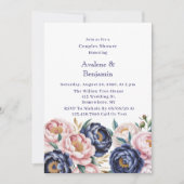 Blush en Navy Blue Peony Couples Douche Kaart (Voorkant)