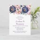 Blush en Navy Blue Peony Couples Douche Kaart (Staand voorkant)