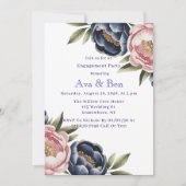 Blush en Navy Blue Peony Engagement Party Kaart (Voorkant)