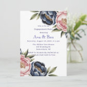 Blush en Navy Blue Peony Engagement Party Kaart (Staand voorkant)
