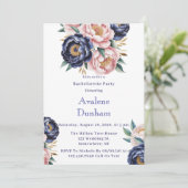 Blush en Navy Blue Peony vrijgezellenfeest Kaart (Staand voorkant)