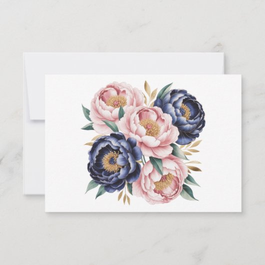 Blush en Navy Blue Peony Wedding Save the Date (Achterkant)