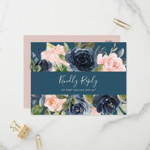Blush en Navy Blue Song Request RSVP Briefkaart
