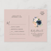Blush en Navy Blue Song Request RSVP Briefkaart (Achterkant)