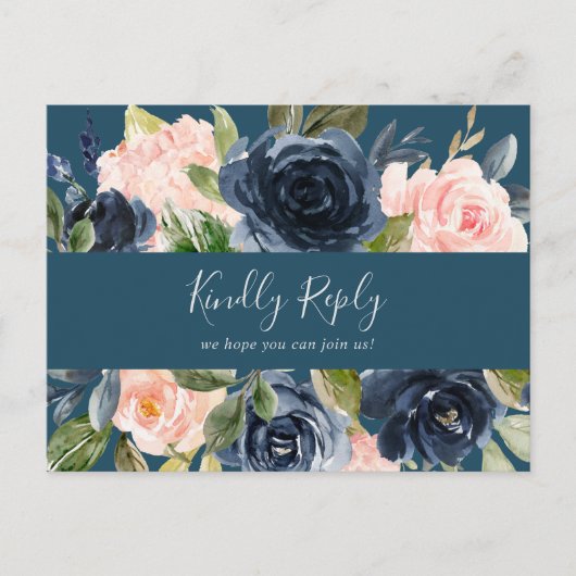 Blush en Navy Blue Song Request RSVP Briefkaart (Voorkant)