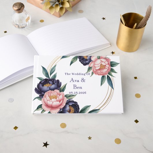Blush en Navy Blue Wedding Gastenboek (Voorkant open)