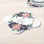 Blush en Navy Blue Wedding Kartonnen Onderzetters (Gekanteld)