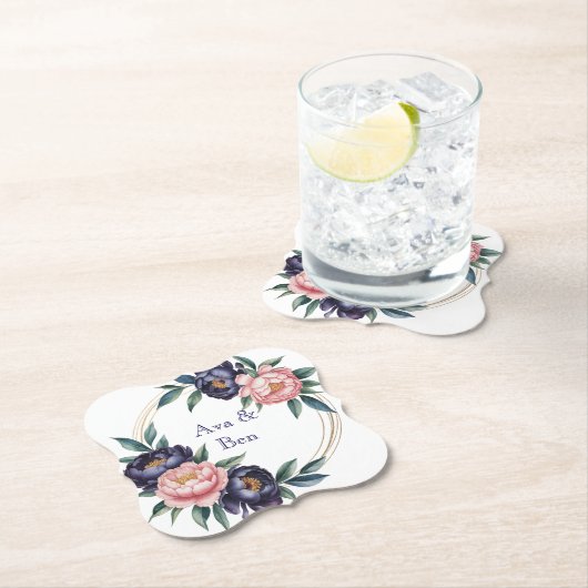 Blush en Navy Blue Wedding Kartonnen Onderzetters (Insitu)