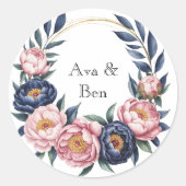 Blush en Navy Blue Wedding Ronde Sticker (Voorkant)