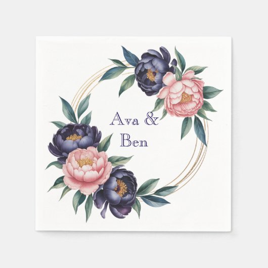 Blush en Navy Blue Wedding Servet (Voorkant)
