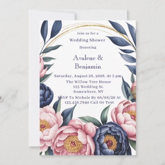 Blush en Navy Blue Wedding Shower Kaart (Voorkant)