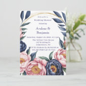 Blush en Navy Blue Wedding Shower Kaart (Staand voorkant)
